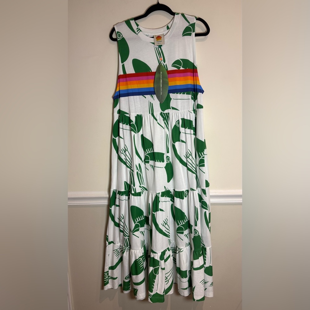 FARM RIO NWT Off-White Rainbow Toucans Organic Cotton Maxi Dress Size Large - Picture 5 of 9